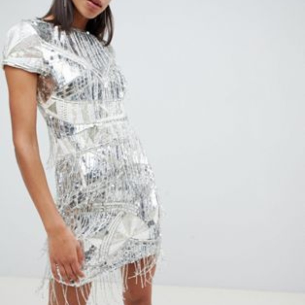 new ASOS heavily embellished beaded mini dress 12